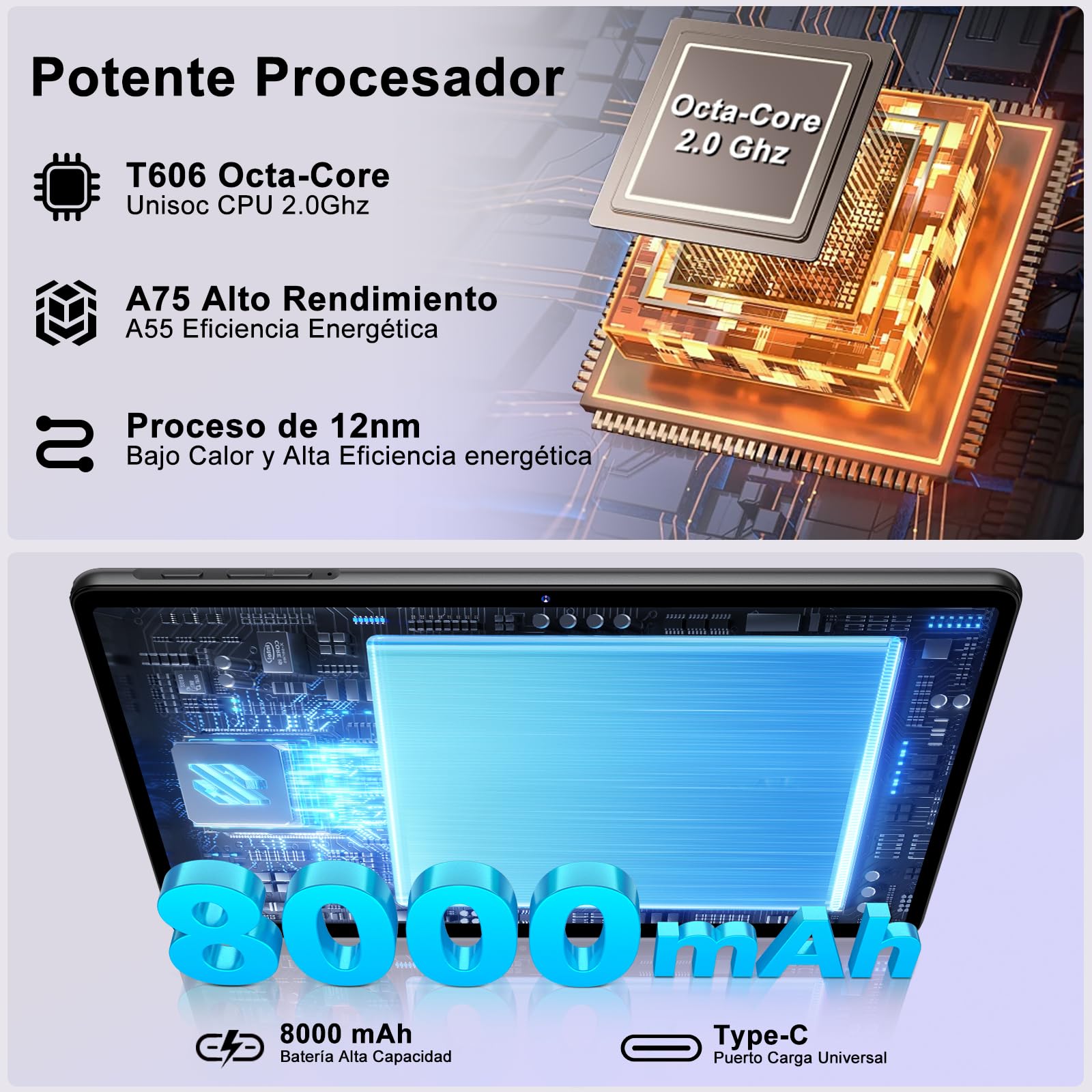 Tablet 11 pulgadas, Tableta Android, 24 GB RAM+256 GB ROM (2 TB TF), FHD IPS, Octa-Core, UFS 2.2 Flash, 8000 mAh, 5 MP + 13 MP, WiFi dual, BT 5.0, Widevine L1, Face ID, con Carcasa Metálica-Gris — view 3