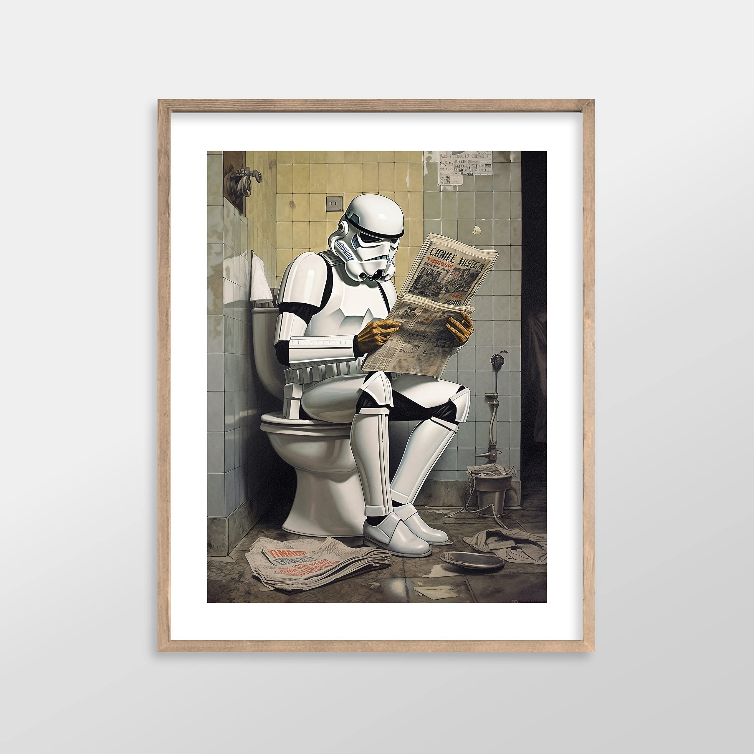 Star Wars Bathroom Décor Art Print - Premium Giclee Fine Art Print - Aesthetic Modern Vintage Painting Style Darth Vader Stormtrooper Yoda Print Poster for Bathroom Wall Decor, Ready to Frame — view 2