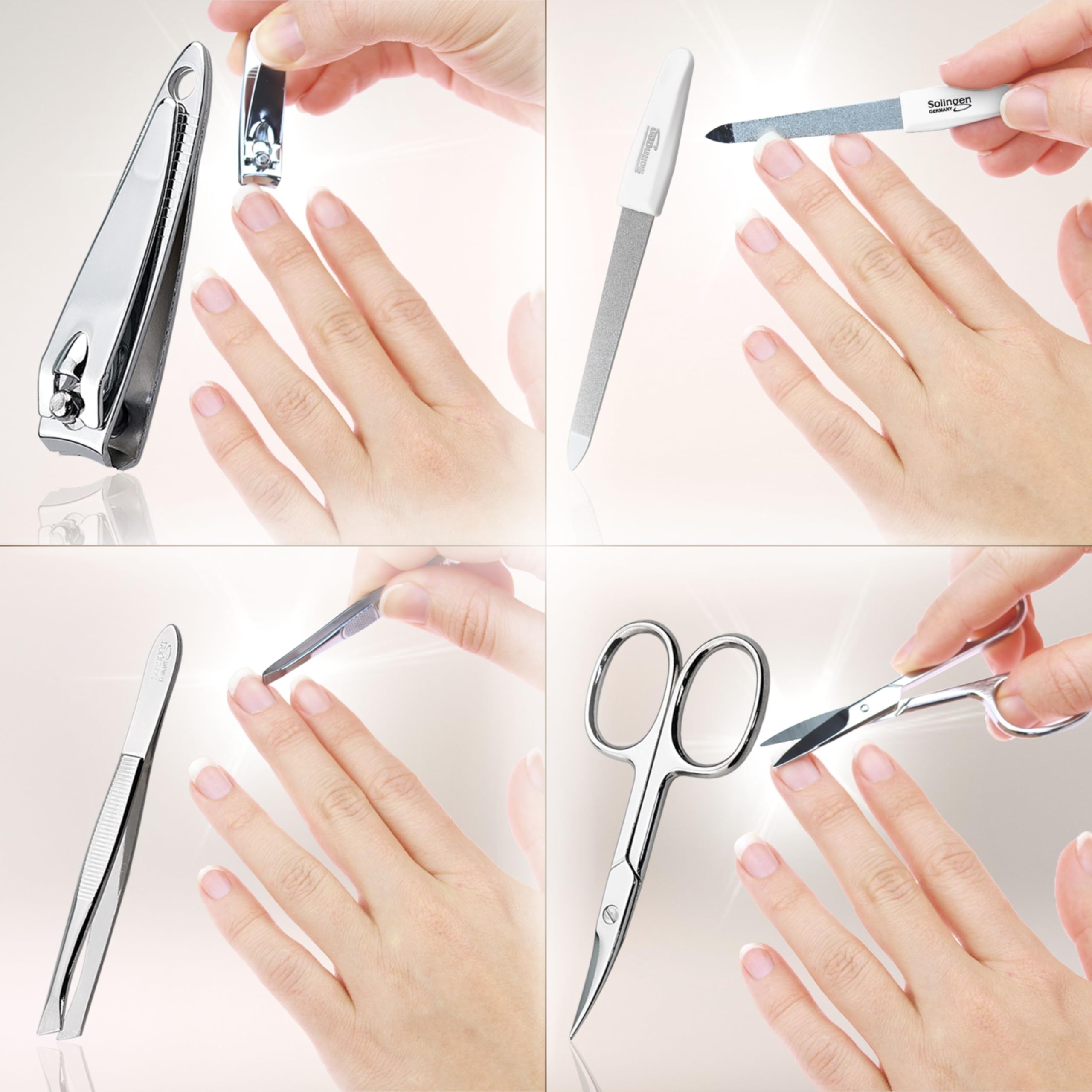 Set Manicure da Uomo e Donna, Kit da 4 Pezzi con Lima di Solingen per la cura delle Unghie, Include Forbici e strumenti di alta qualità, ideale per viaggi o uso quotidiano - Elegante e compatto