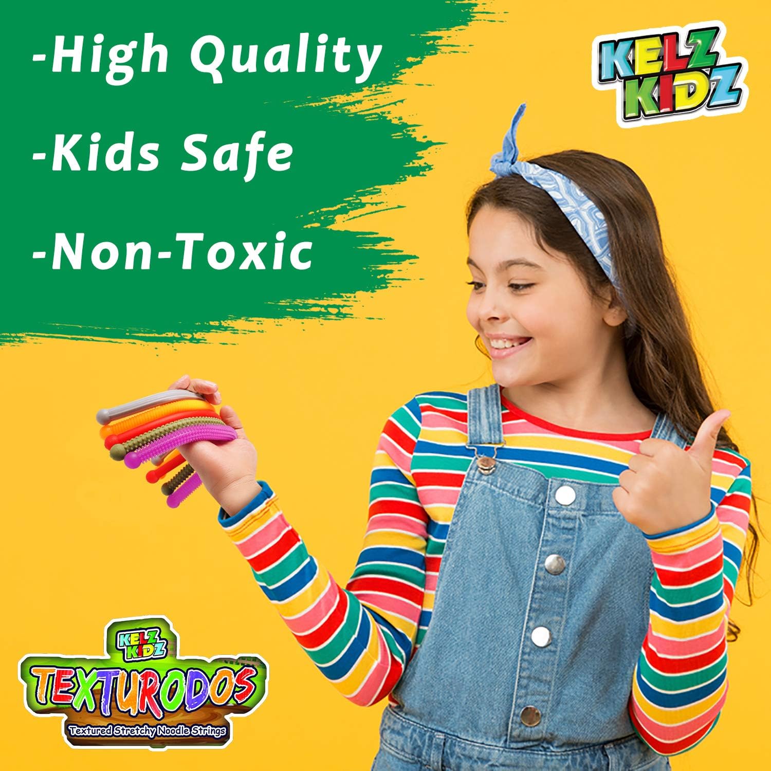 KELZ KIDZ - TEXTURODOS™ - Durable Textured (Patented) Stretchy String Fidget and Sensory Toy - Individually Packaged Monkey Noodles - Fun Therapeutic Stress and Anxiety Reliever for Kids (6 Pack)