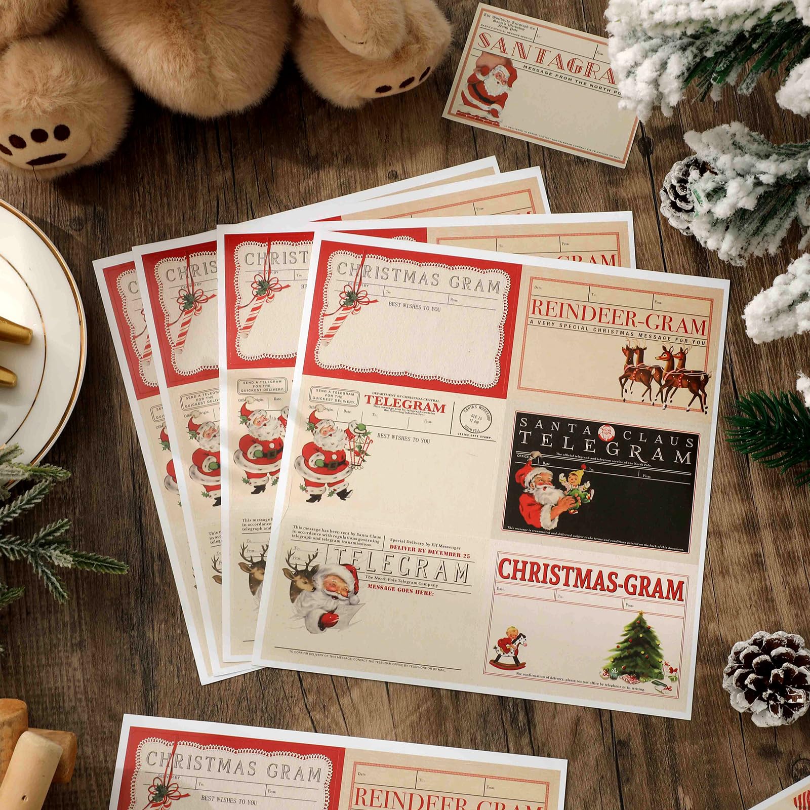 JarThenaAMCS 240 Stück Weihnachts-Vintage-Aufkleber, Retro, Weihnachtsmann, Schneemann, blanko, selbstklebend, Geschenk-Namensschild, Aufkleber für Weihnachten, Winter, Urlaub, Geschenk, 12 Designs