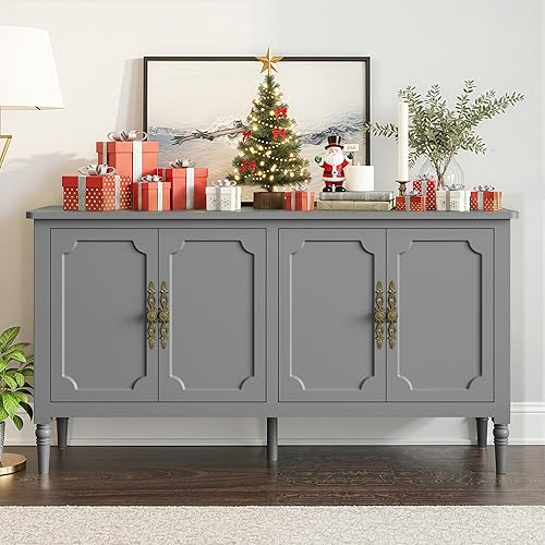 Miniatura 7 de RoyalCraft Aparador Buffet Gabinete con Almacenamiento 58 '' Credenza moderna de mediados de siglo con patas de madera maciza, Armario de consola de