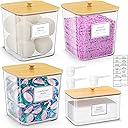 Laundry Pods Storage Container, Clear Laundry Room Organization and Storage ,Detergent Powder Container,with Wooden Lids & Labels, 3+1 Pack