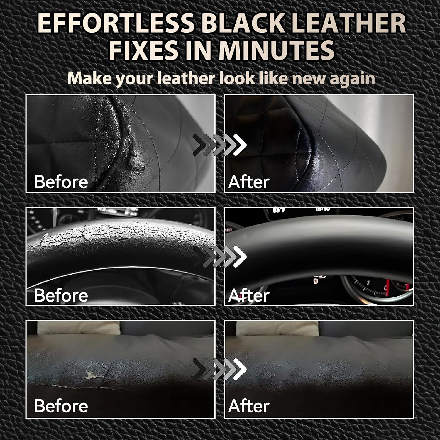 Black Leather Repair Kit for Furniture, Leather Couch Repair Kit for Car Interiors, Seats, Steering Wheel, Sofa, Shoes, Restore Leather Scratch, Tears & Burn Hole with Easy Instructions