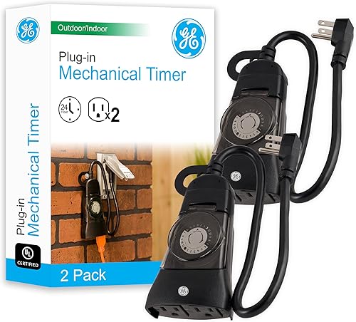 Miniatura 16 de GE 15138. Temporizador mecánico resistente, para exterior, de 2 tomas, para enchufar, programable a 24 Horas.