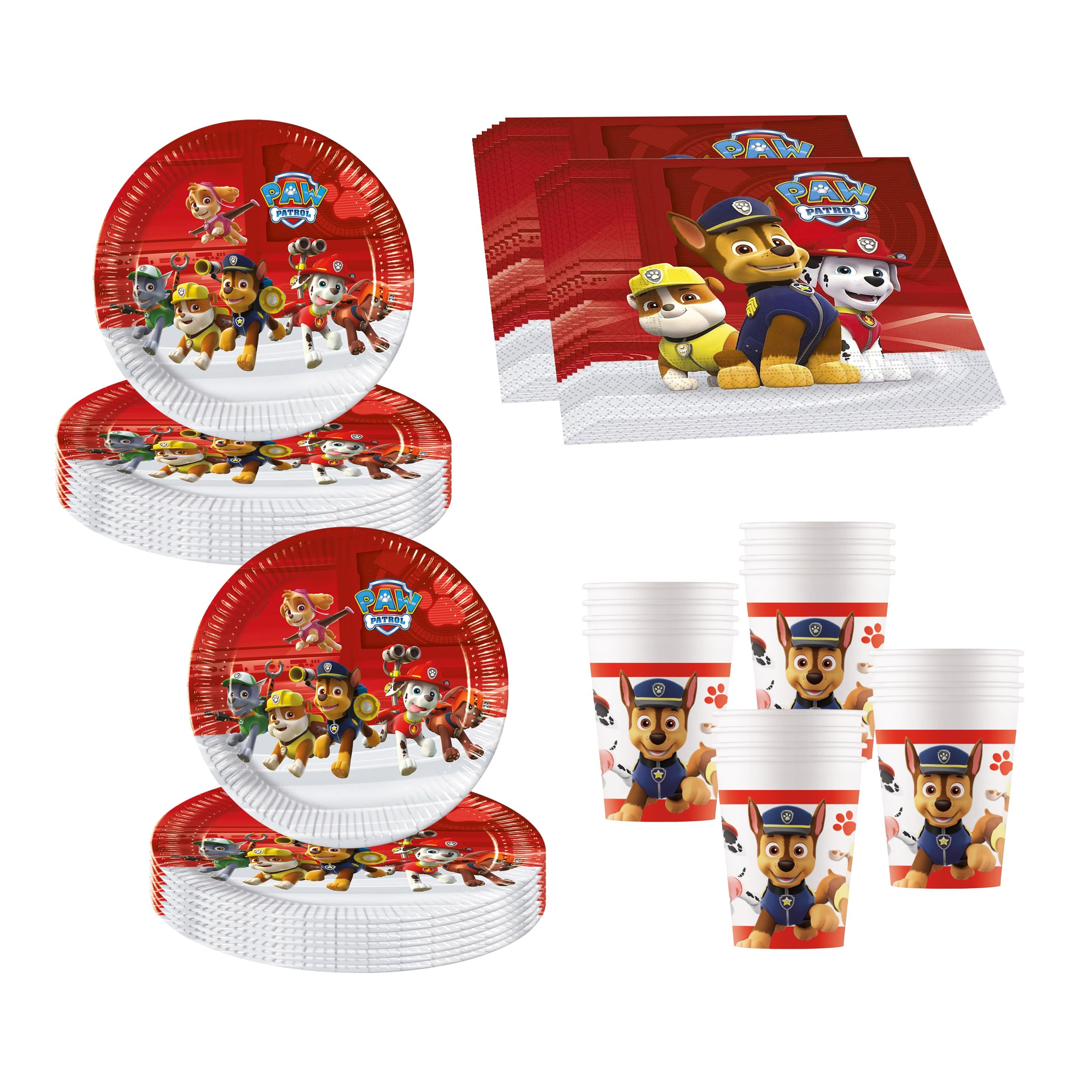 Procos Multicoloured 10137427 - Party Set S Paw Patrol Ready For Action, 52-Piece Set, 16 Plates, 16 Cups, 20 Napkins, Disposable Tableware, Party Tableware, Table Decoration, Marvel