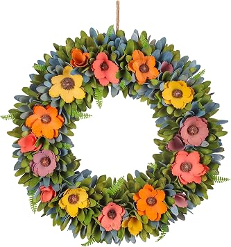National Tree Company Artificial Multi-Color Floral Basket, Handcrafted with Woven Branch Vine Basket, Spring Collection, 18 Inches