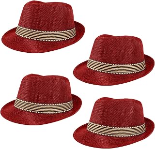 4 Pack Kids Fedora Hat Short Brim Straw Trilby Jazz Hat Summer Sun Beach Cap for Boys Girls 5-10 Years