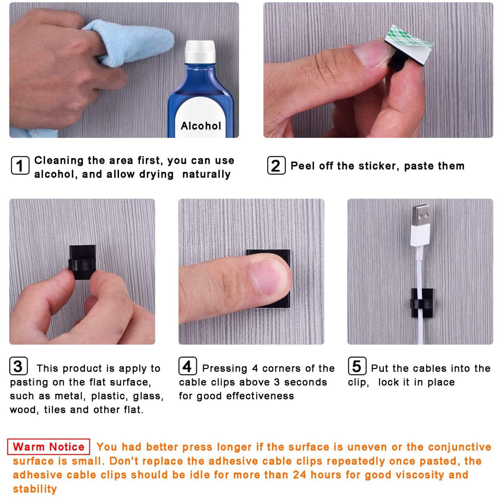Clips Adhesivos para Cables Autoadhesivos 100 Piezas Pa66 Negro