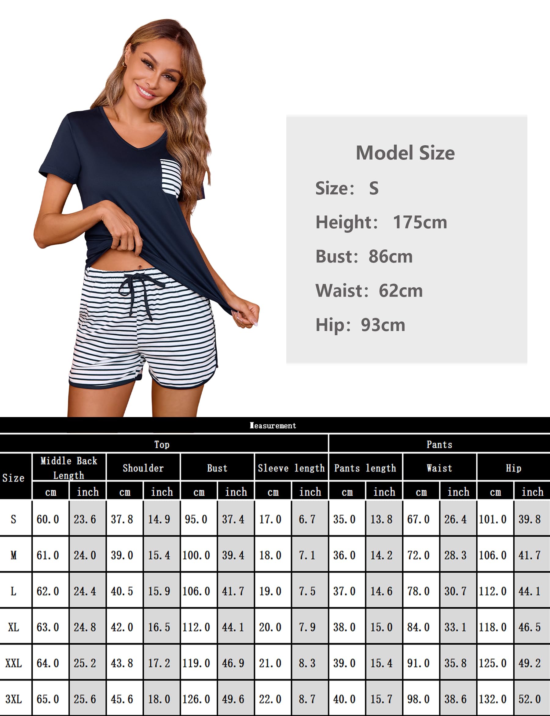 Demegimi Schlafanzug Damen Kurz Pyjama Set Baumwolle Sommer Schlafanzüge V-Ausschnitt Shorty Nachtwäsche S-2XL