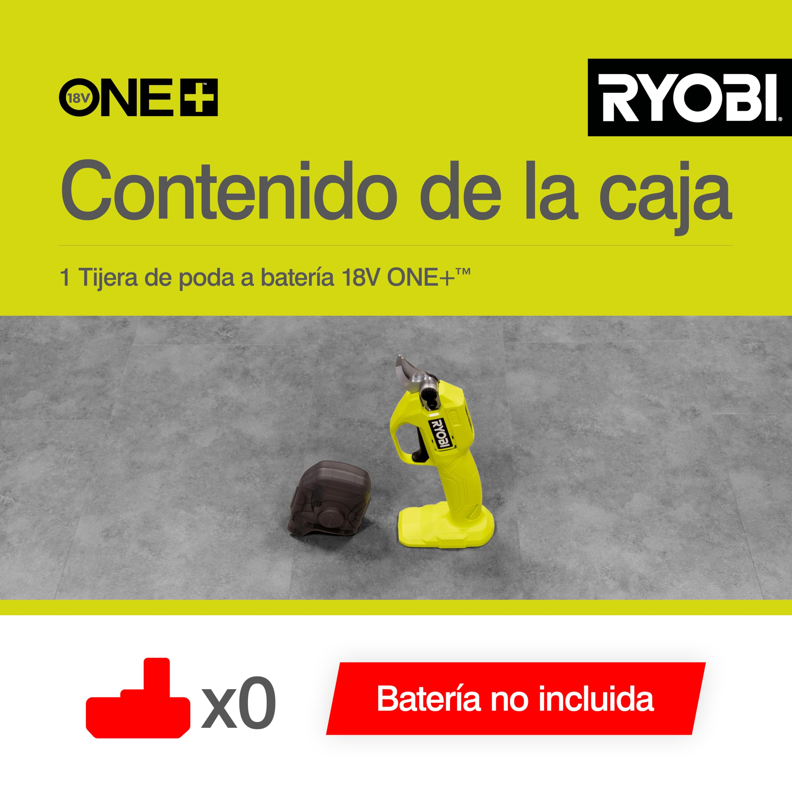 RYOBI - Podadora Inalámbrica 18V One+ 20cm, Peso 0,74kg - Capacidad de Corte 20/25 mm - Corta Tallos, Ramas y Arbustos sin Esfuerzo - hasta 1500 Cortes con Batería 1,5 Ah (No Incluida) - RY18SCA-0