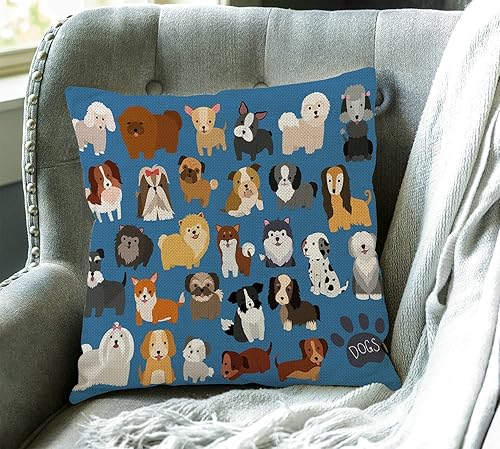 Miniatura 3 de Swono Lindo juego de perro y cachorro, funda de almohada de lino y algodón, funda de cojín decorativa para el hogar, para sofá, cama, 18 x 18