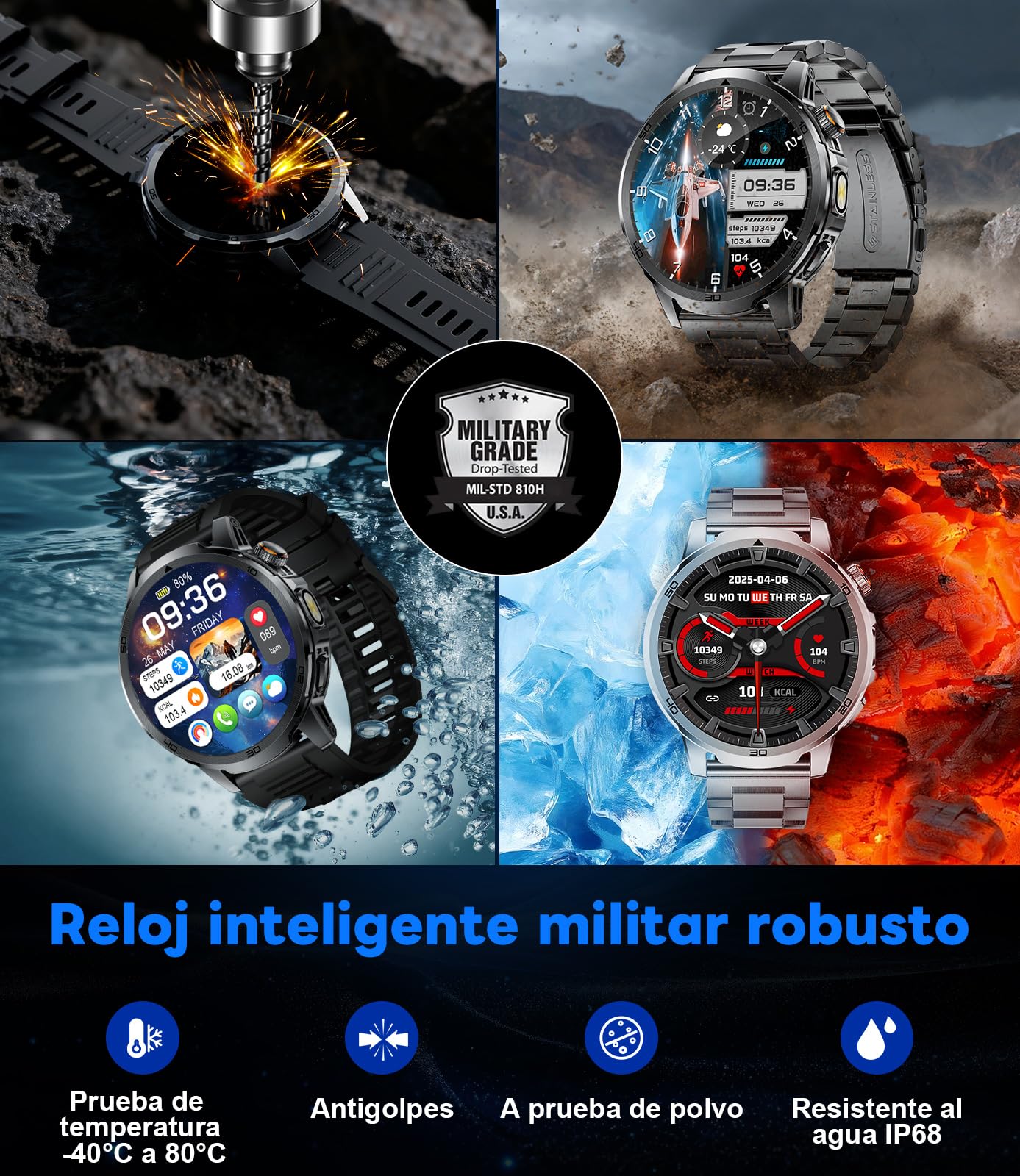 FEELNEVER Reloj Inteligente Hombre,1.85" HD Smartwatch Hombre con Llamadas,Pulsómetro SpO2, Monitor Sueño, Podómetro,Batería de 1000 mAh, 110+ Modos Deportivos iOS Android,Negro