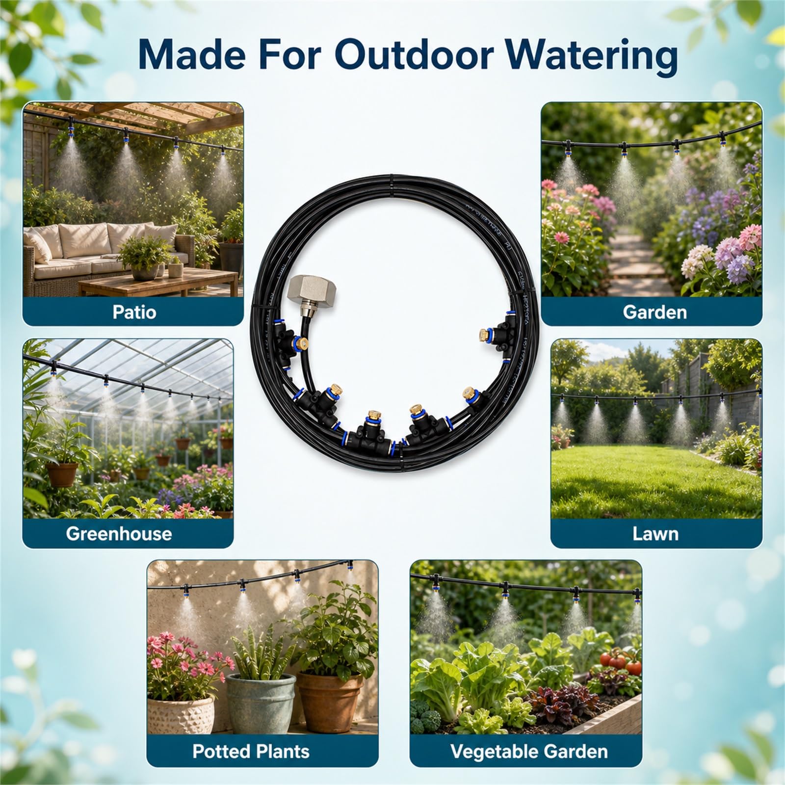 Impianto Irrigazione Giardino,Nebulizzatore per Terrazza Esterno,Kit Irrigazione Goccia Giardino,Wear-Resistant,Prevent Leakage,Suitable for Patios And Potted Plants