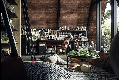 Miniatura 7 de Dimoon Papel tapiz de madera marrón oscuro de 32.8 pies x 17.7 pulgadas, papel tapiz de madera marrón para pelar y pegar, papel de tablón de madera