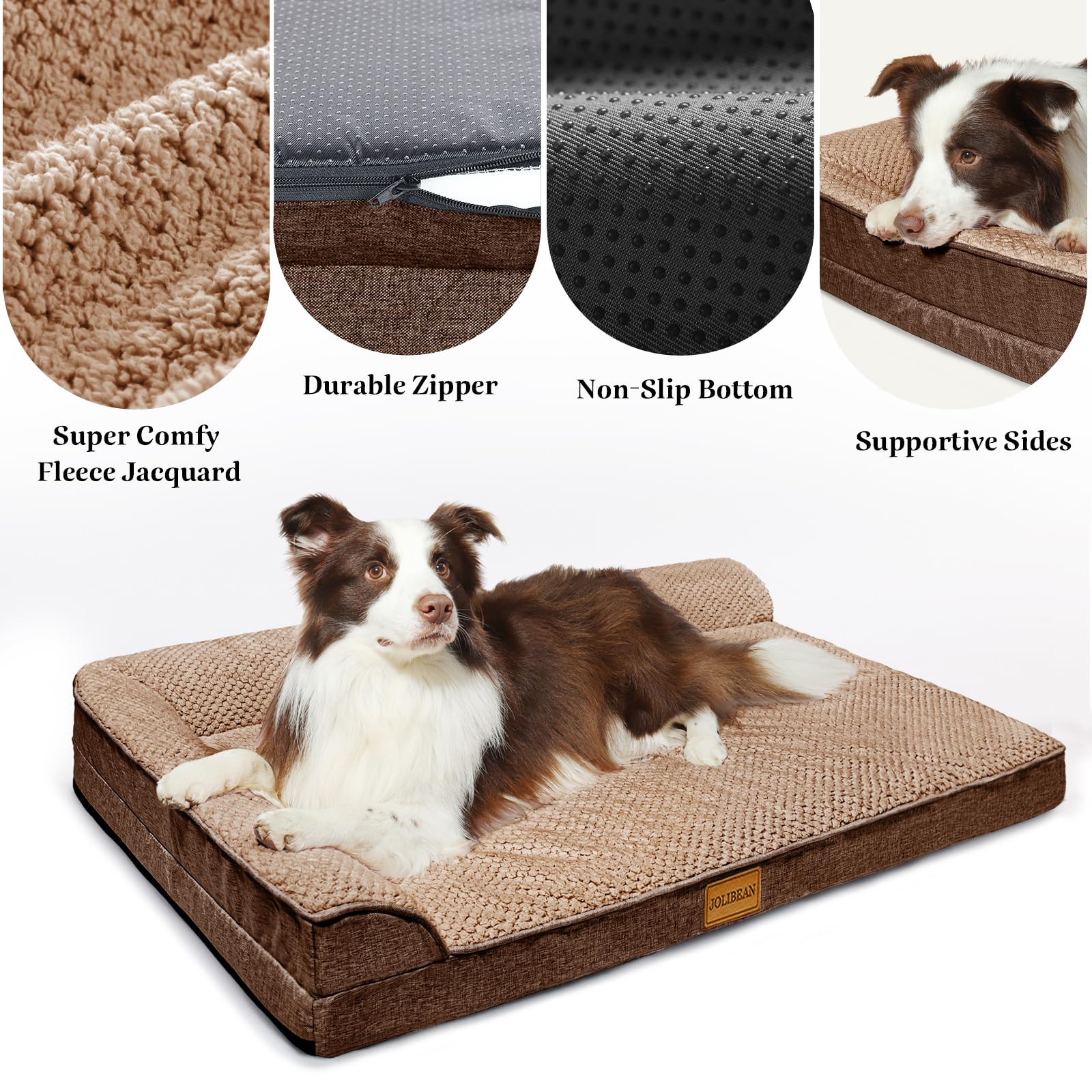 Cama Perro Jacquard Extra Grande Ortopédica, Colchoneta Perro con Espuma De Caja De Huevos de L, Sofá Perro con Impermeable Lavable Desenfundable, 122x76cm, Marrón