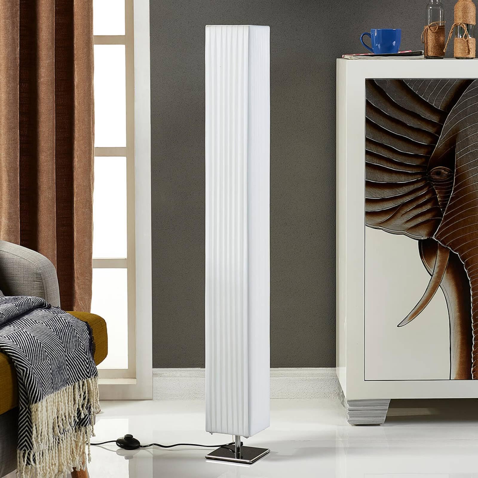 Lindby lámpara de pie salón en blanco, cromo, | e27, 2 bombillas, moderno, de tela para sala de estar, salón, comedor, dormitorio