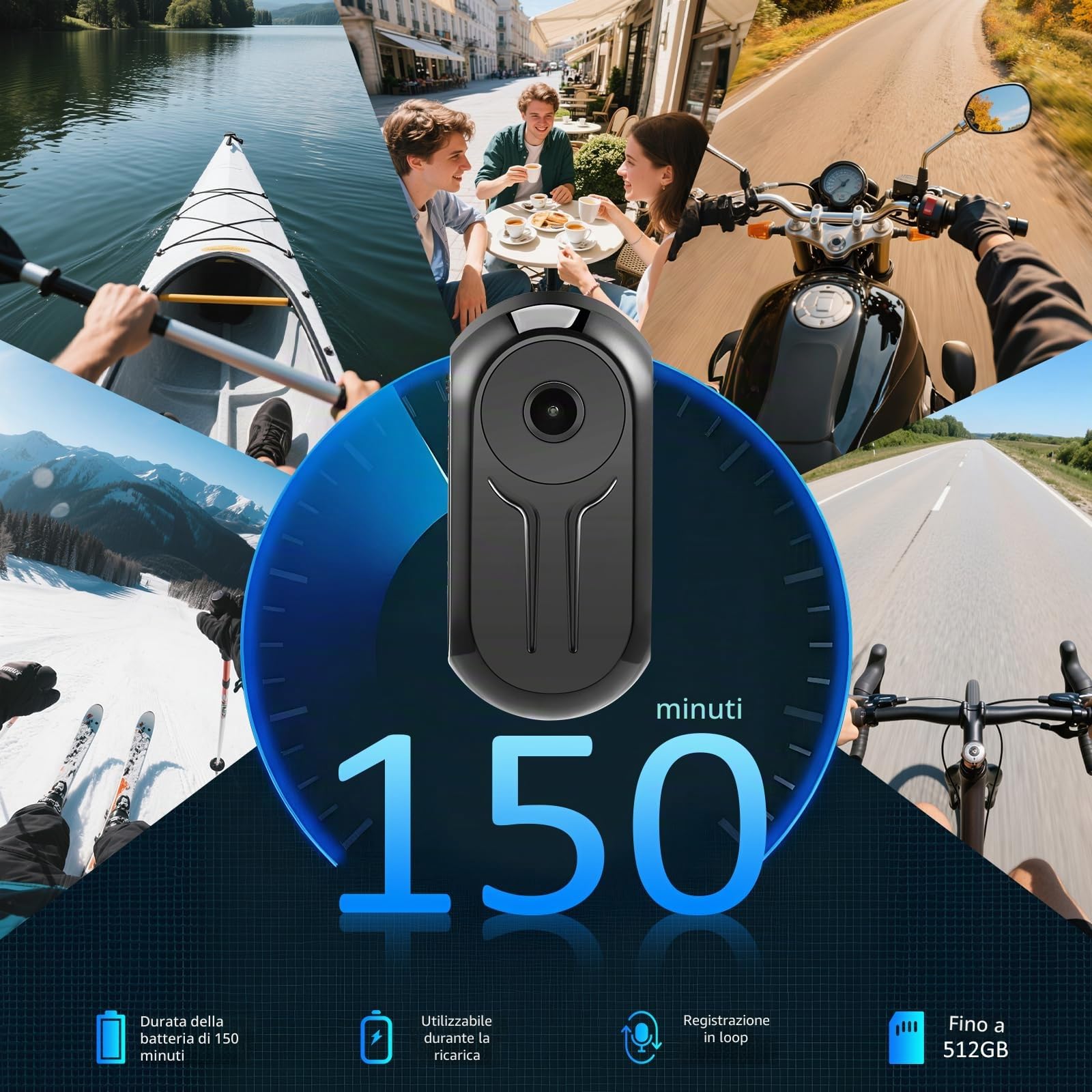 Bodycam, 64GB Mini Action Cam Fotocamera Sportiva 1080P HD 360° Wearable Telecamera con Visione Notturna Portatile POV Camera con Accessori Multifunzionali per Vlogging Moto Esterno Subacquea Ciclismo