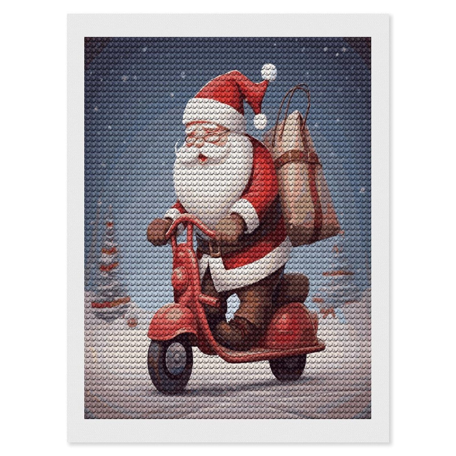 LDGSUPH Santa Claus on Scooter Diamond Painting Kits for Adults Paint with Diamond Pictures Art DIY Full Drill Diamond Dots Painting Personalized Diamond Photo for Home Wall Decor Gift 12"x16"