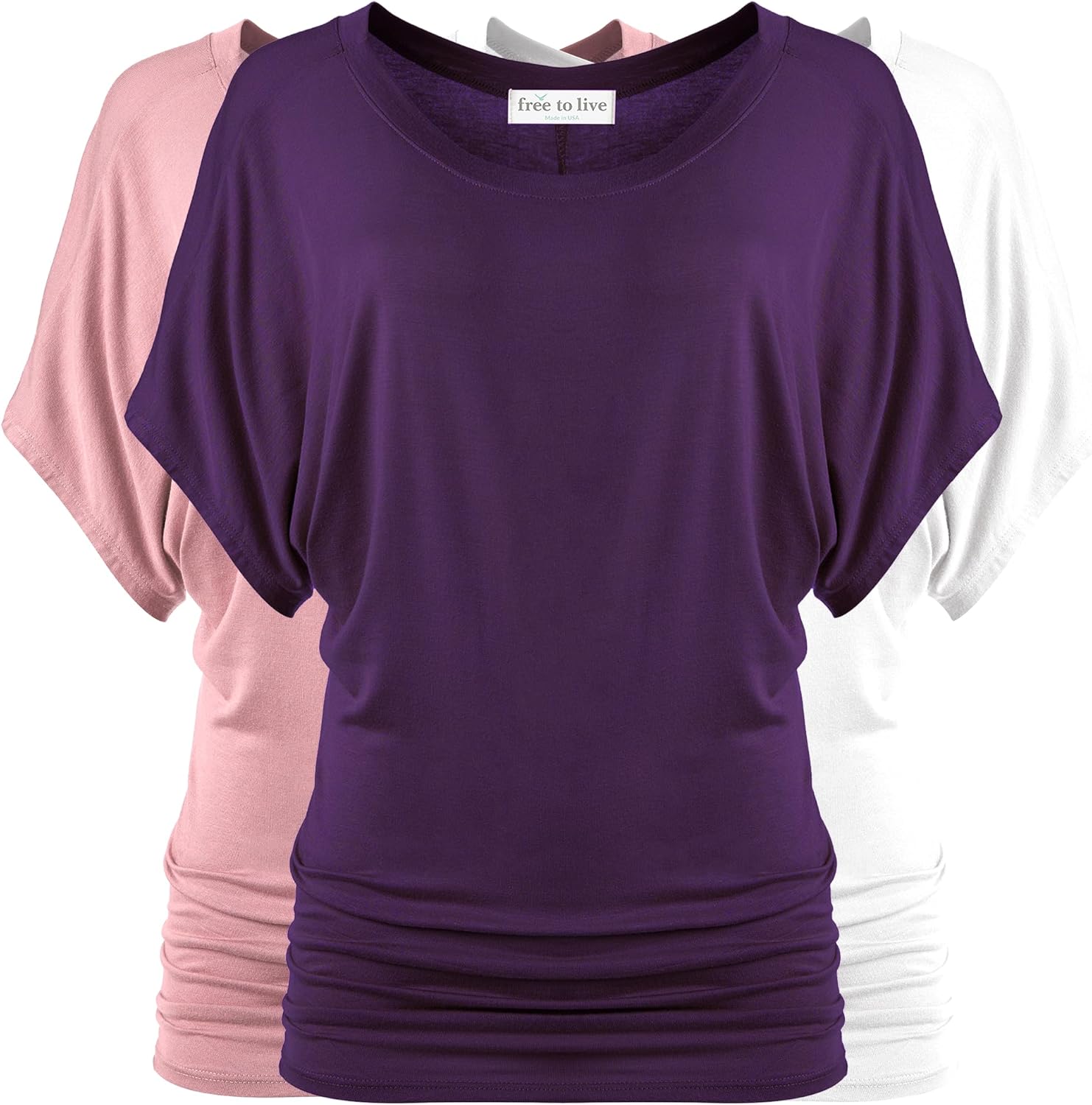 Free to Live 3 Pack Dolman Sleeve Tunic Dressy Business Casual Tops for Women Short Sleeve Shirts Work Outfits Travel Clothes