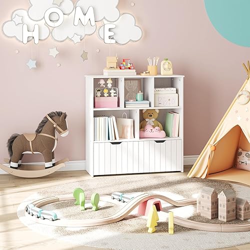 Miniatura 4 de HOOBRO Organizador de almacenamiento de juguetes, organizadores de juguetes y almacenamiento con 2 cajones móviles y 5 cubículos, organizador de