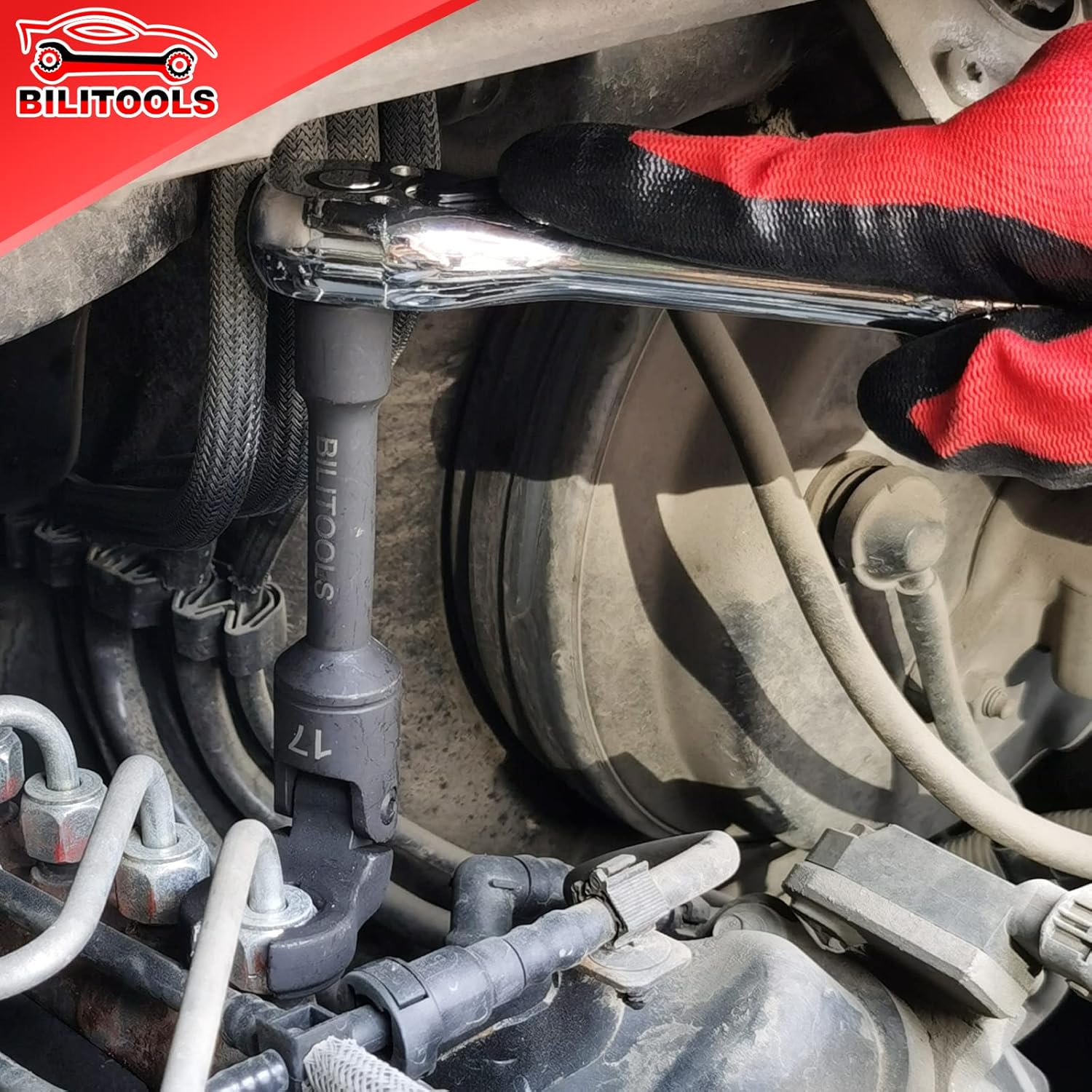 BILITOOLS Hose Pinch off Pliers& Long Flex Head Crows Foot Line Wrench Set, 3/8" Drive Injector Fuel Line Crowfoot Flare Nut Socket Wrench Metric 12-19 mm