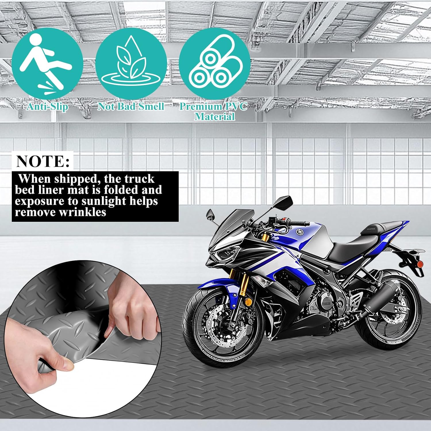 4 x 6 FT Garage Floor Mat, 1.5mm Thick Diamond Plate PVC Garage Flooring, Waterproof Trailer Mat Floor Protection for Home, Gym, Garage and Vehicles – Grey