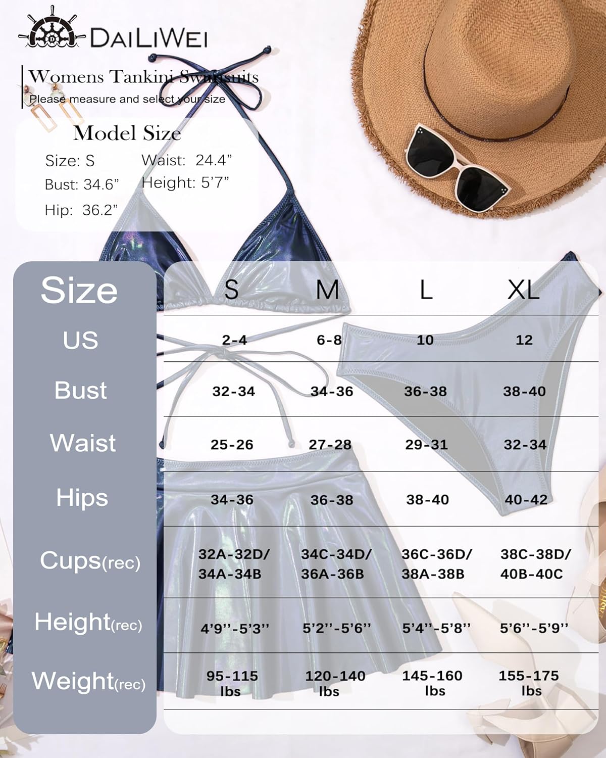 DaiLiWei 3 Piece Swimsuits for Women Festival Rave Outfits Metallic Glitter Bikini Sets Sexy Bathing Suit Beach Skirt 2026 - Image 6