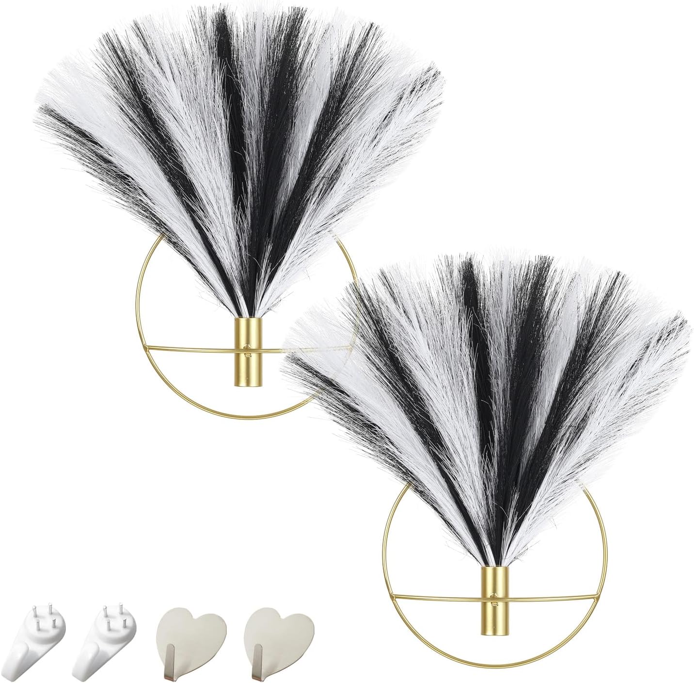 Pretty Jolly Boho Wall Decor - Hanging Artificial Pampas Display, Metal Wall Art for Living Room, Bedroom, Bathroom, Dining Room - Plant Decor 2 Pack, Ice Pink, Dark Pink, Gold