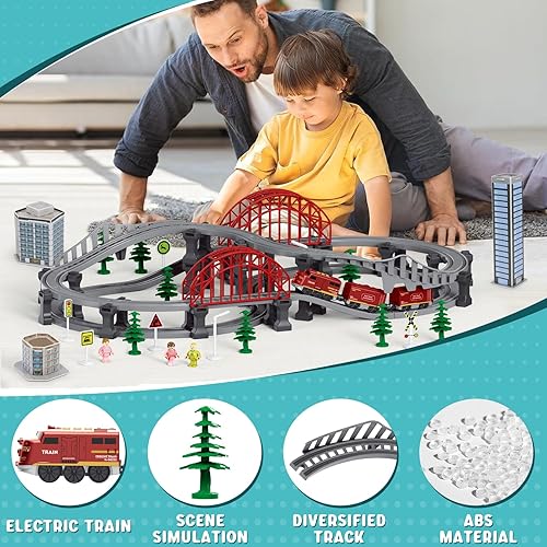 Miniatura 2 de Juegos de trenes para niños pequeños, 128 piezas de juguete con pilas y pistas (conexión magnética), compatible con Thomas, Brio, juguetes de