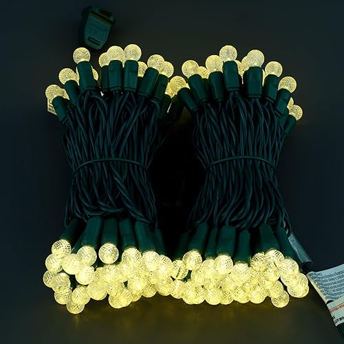 Miniatura 3 de YULETIME Luces LED de Navidad facetadas naranjas de una pieza, total de 48 pies, 140 unidades, 2 hebras de 24 pies, 70 unidades, impermeable, color