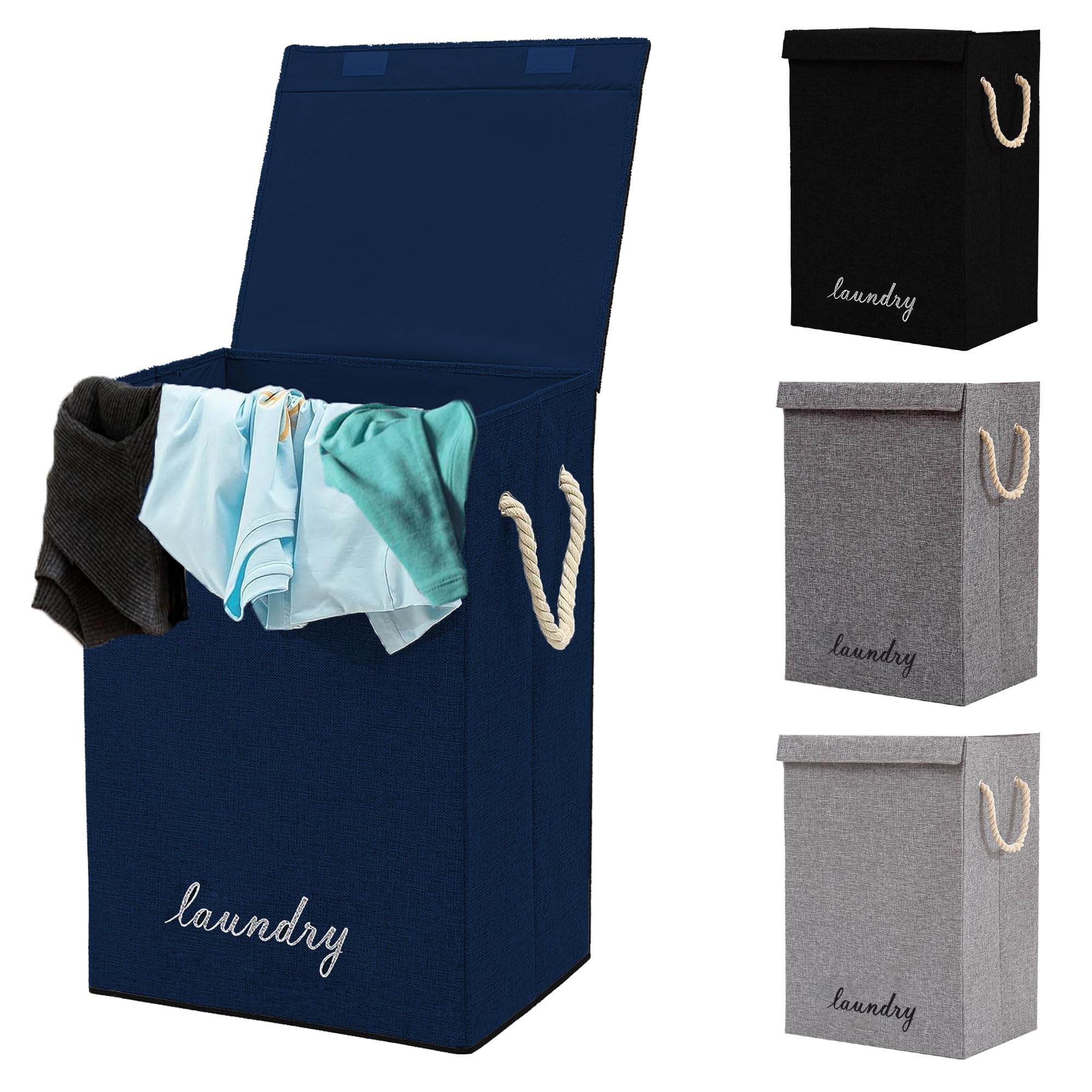 SG Traders 90L Collapsible Laundry Basket with Lid Laundry Hamper Basket Handles, Storage Baskets for Dirty Clothes, Laundry Bin for Bedroom, Collapsible Bathroom Laundry storage basket (Blue)