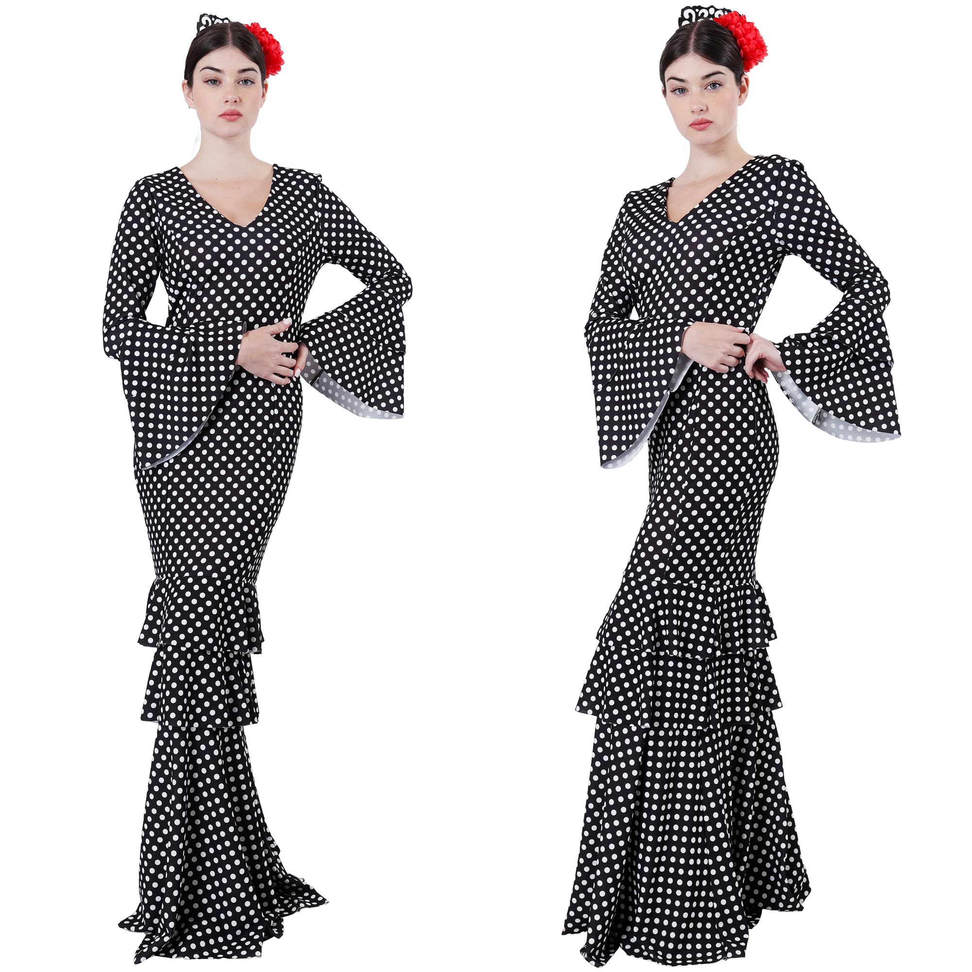 Carnavalife Disfraz flamenca talla única para mujer, Disfraz sevillana de flamenco, Disfraz chulapa andaluz, Disfraz gitana para Adultos, Vestido flamenca