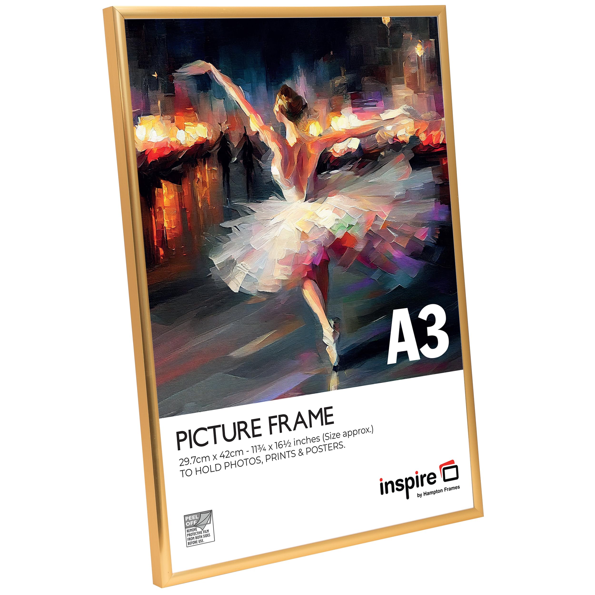 inspire by Hampton Frames BACKLOADER A3 Gold Poster Frame Acrylic (Non-Glass) Pack of 2, A3 (29.7x42cm) - Image 2