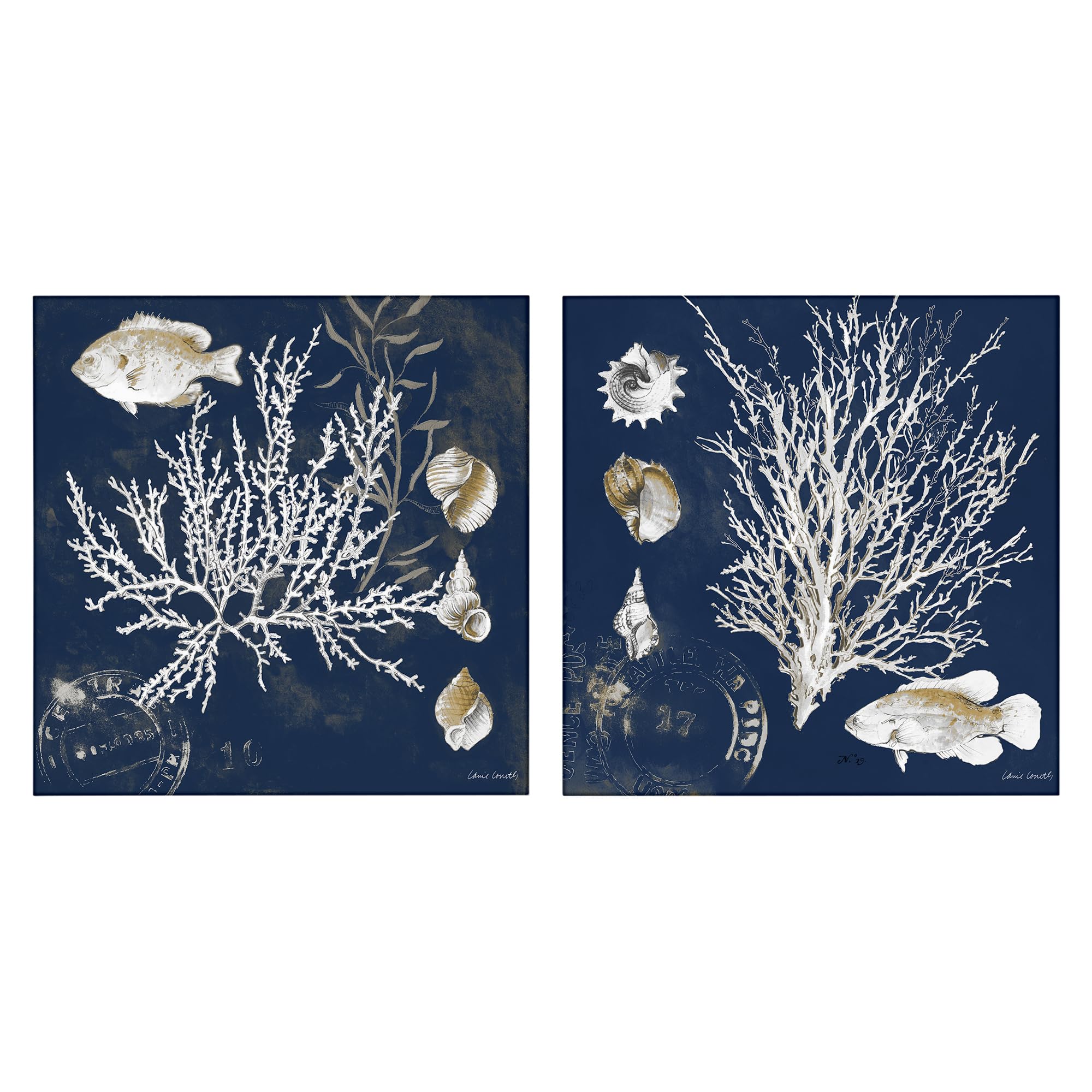 'Navy Coral Medley'| 2pc Canvas Art Set 2