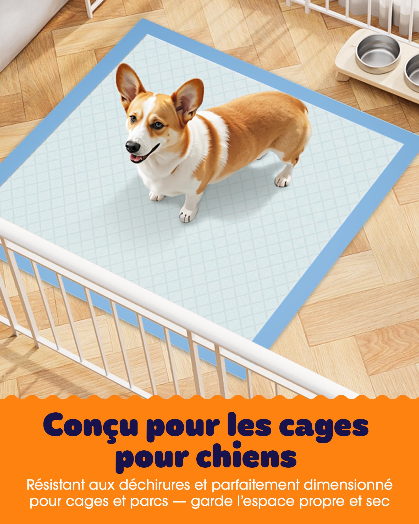 Powools Alèse Jetable - Alèse pour Chien Ultra Absorbante à 6 Couches, Tapis Absorbant Chien Anti-Fuites à Séchage Rapide pour Sol, Meubles et Voiture, 56 x 56 cm, 100 Pièces