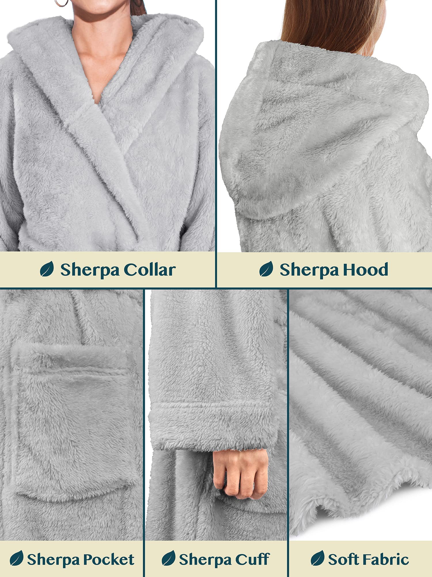 PAVILIA Peignoir à capuche en peluche douce pour femme | Peignoir à poils longs en polaire sherpa chaude et moelleuse