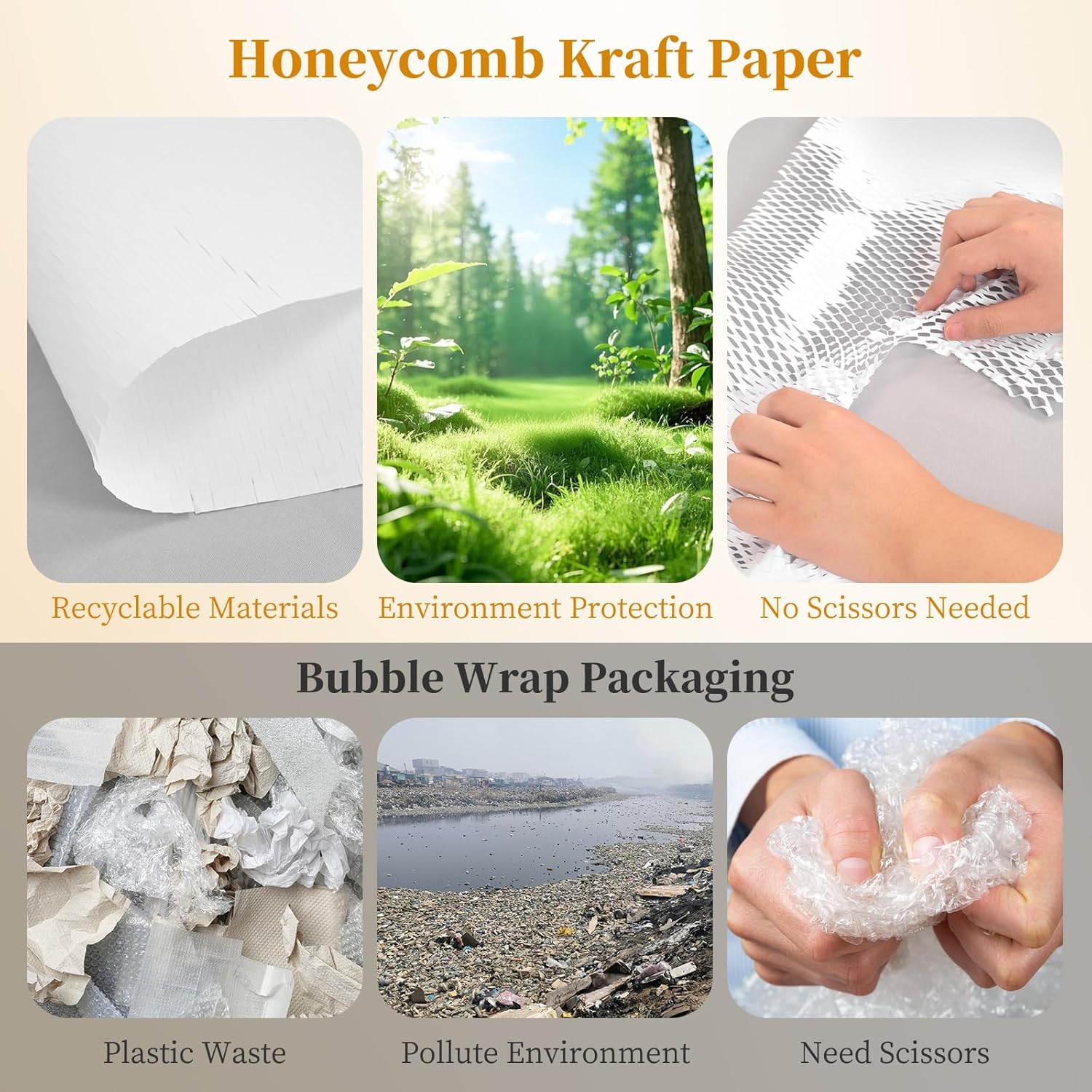 Honeycomb Wrapping Paper Roll 2 Pack, 12 Inch x 328 Ft White Kraft Packing Paper, Eco Friendly Cushioning Wrap for Shipping & Moving, No Tape Needed, Includes 100 Fragile Stickers