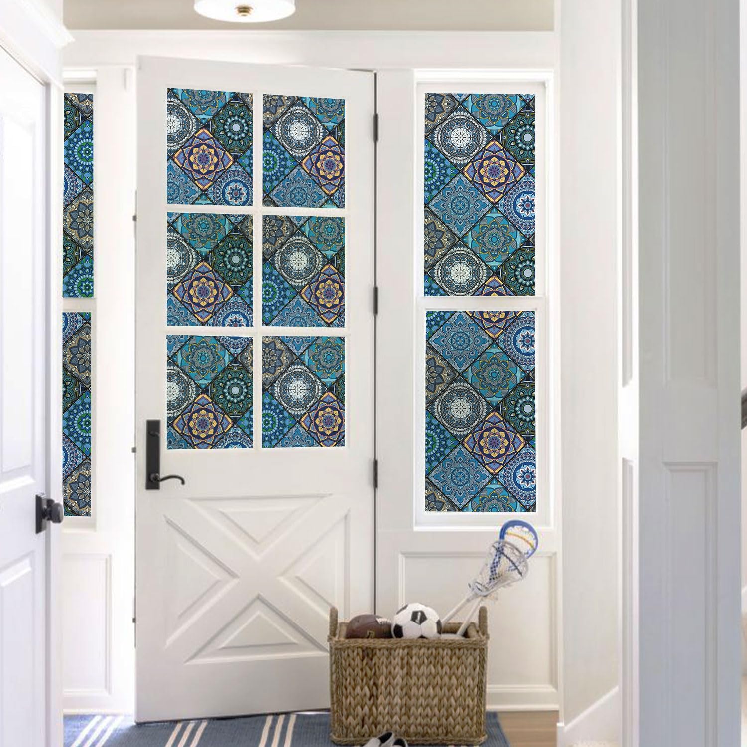 DKTIE Bathroom Window Privacy Film Decorative Films, Get Privacy While Still Letting Light Into Room, Included Tools Easy to Install, Static Cling Renter Frendly (B110-Blue, 35.4" x 118.1")