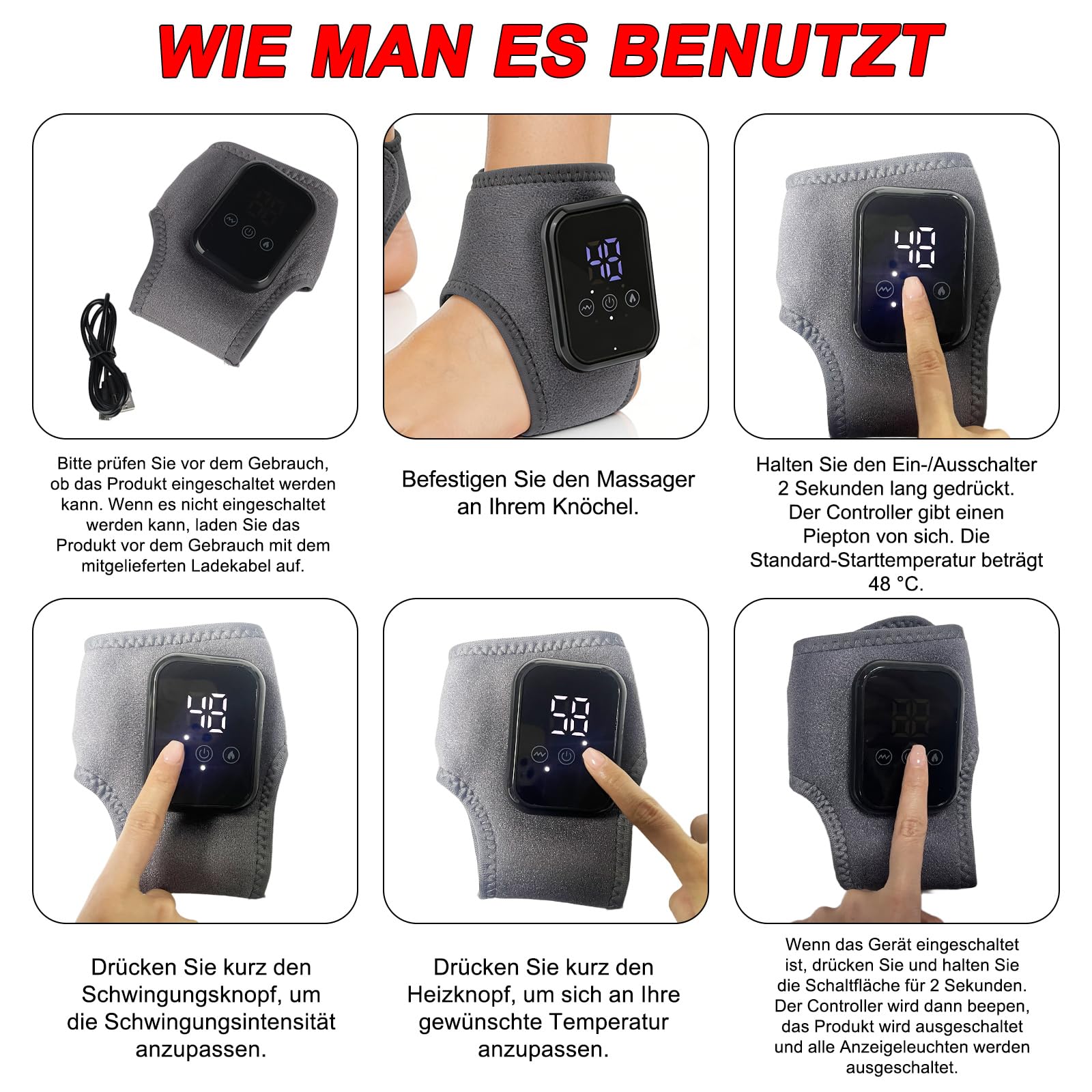 Fussmassagegerät, 3-in-1 Fußmassagegerät für Schmerzlinderung & Durchblutung, Wiederaufladbar Knöchel & Ferse Massage 2er Pack mit Wärme, Anthrazit,Universelle Passform für linken & rechten Fuß