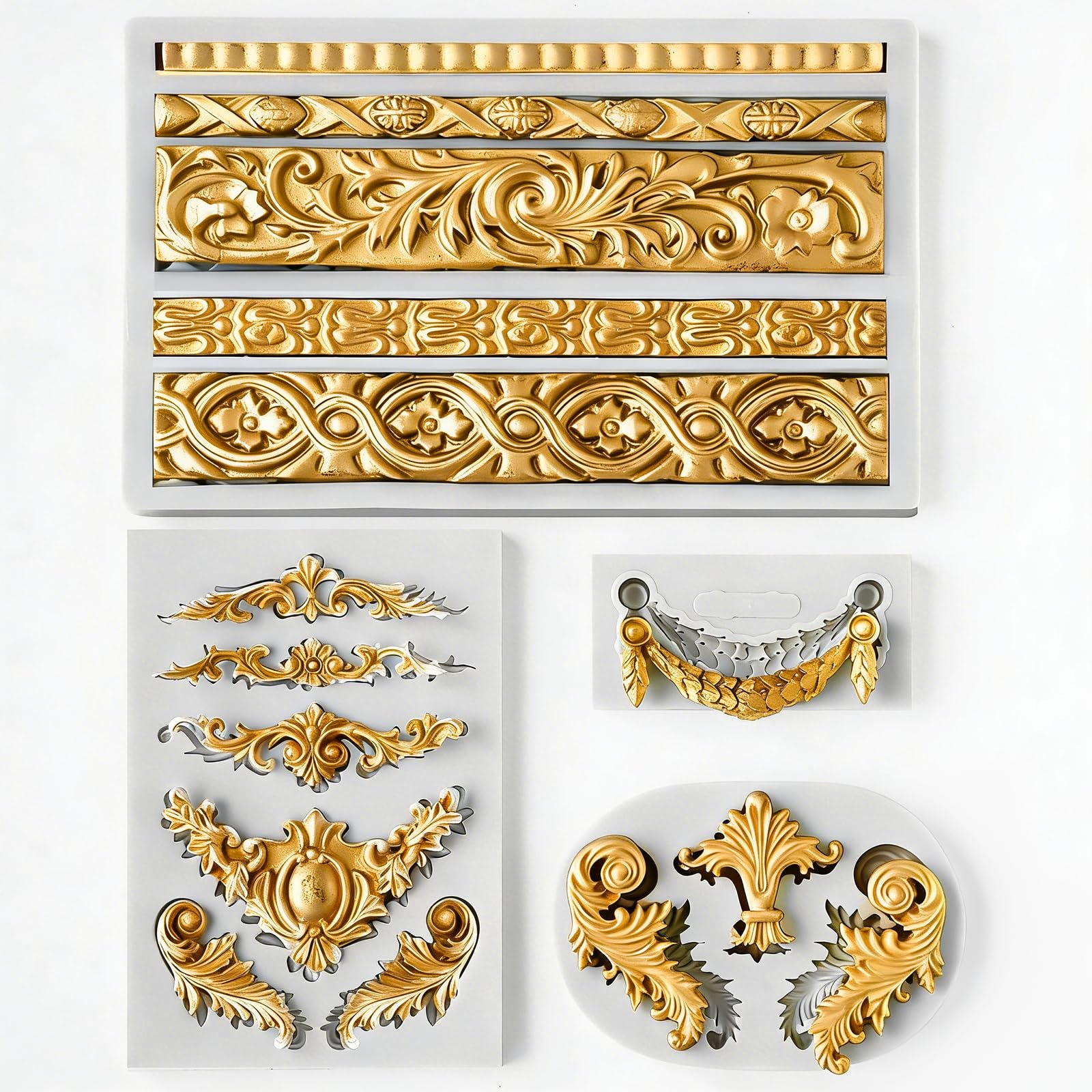 HKNMTT Baroque Style Silicone Molds Curlicues Scroll 3D Border for Clay Fondant Chocolate Sugar Craft Decor, Vintage Wedding Birthday Cake Cupcake Topper Decoration