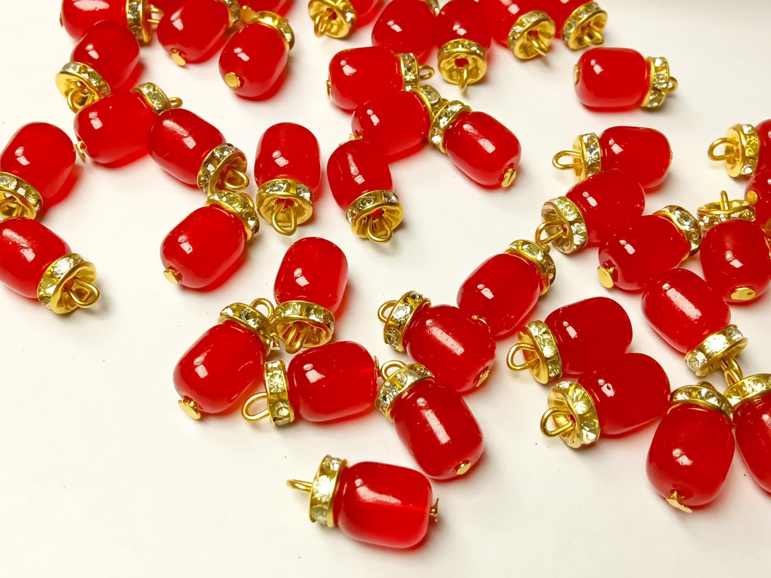 The Craft Cartel Red Cylindrical Hanging Glass Beads (Size-10.mm) (Pack of 50 Gram) for Use Lehnga/Dupatta/Kurti/Dresses/Blouse/School Project/Home Decoration/and All Jewellery Work.-image-2