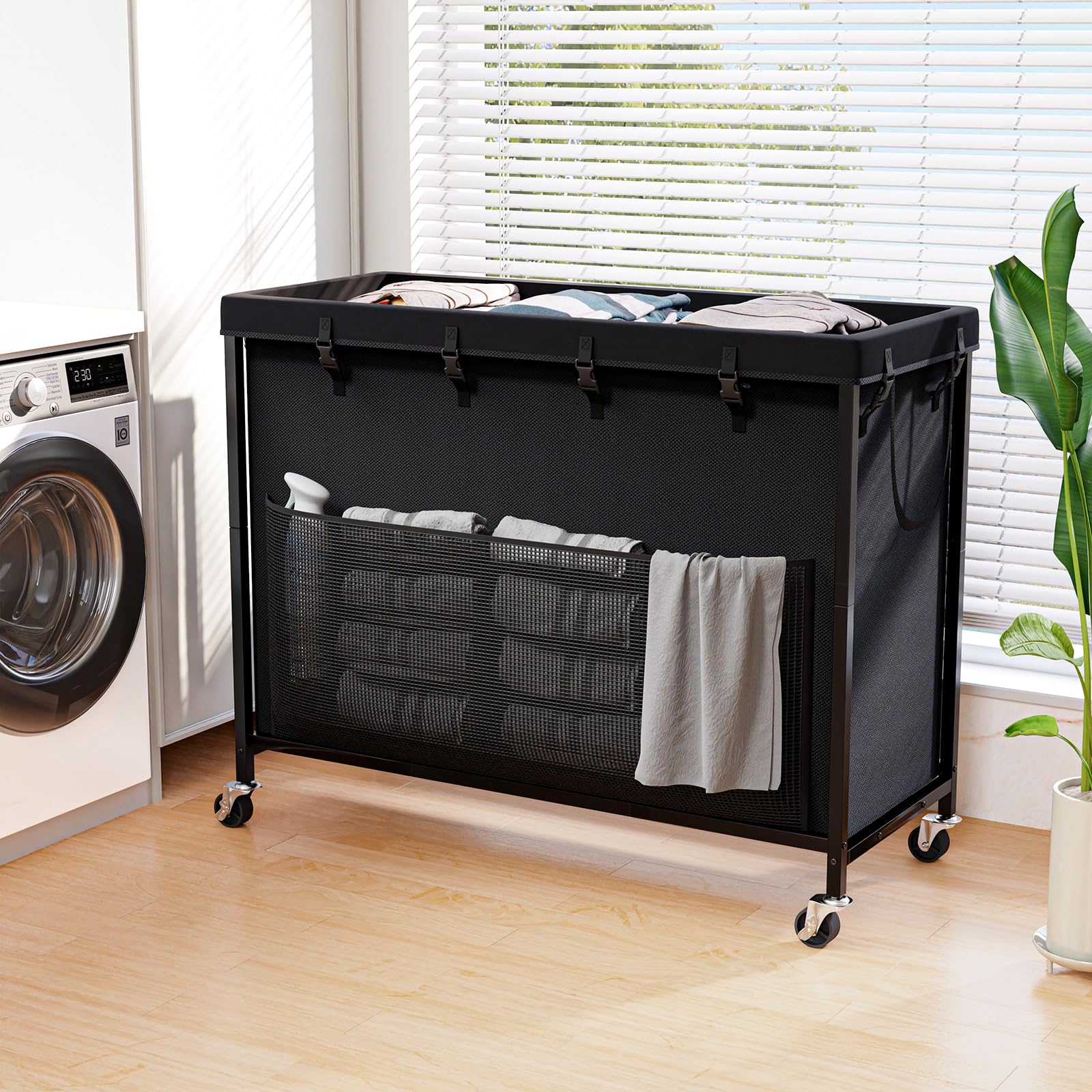 300L Laundry Hamper with Wheels Rolling Laundry Basket with Metal Frame and Removable Bag Large Tall Dirty Clothes