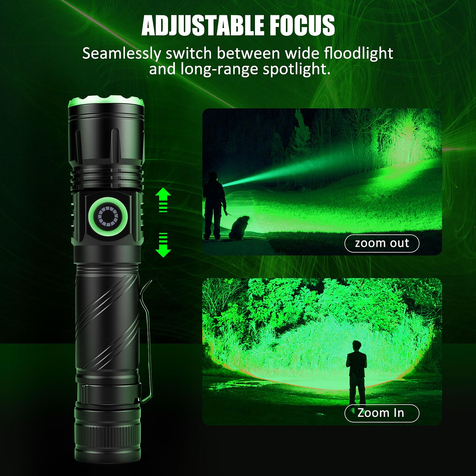 WindFire Torcia a luce verde ricaricabile, torce da caccia verde con clip, mini torcia tattica a LED a modalità singola per caccia coyote maiale varmint, pesca notturna