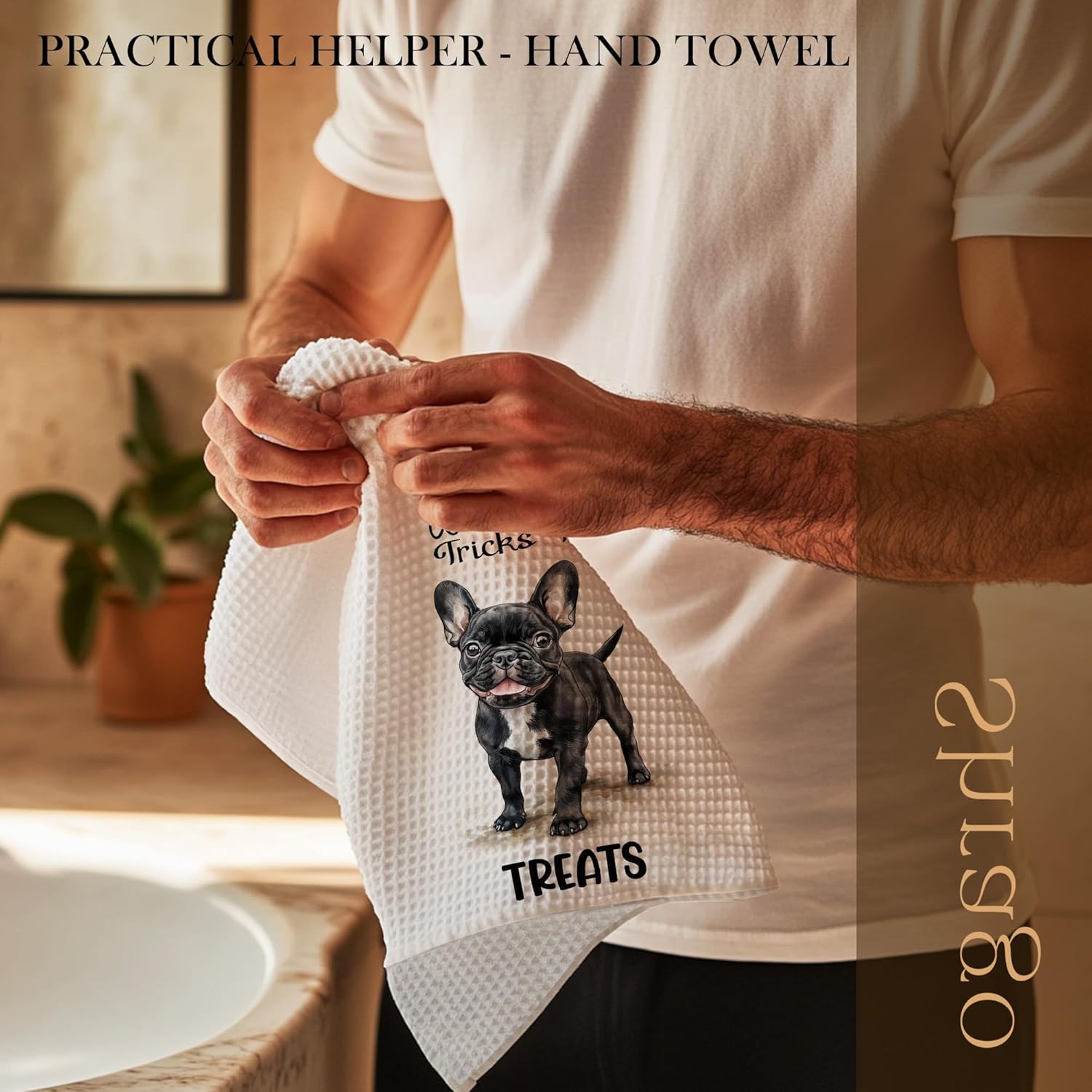 Funny French Bulldog Kitchen Towels, French Bulldog Gifts for Women Men Dish Tea Towels, Gifts for Frenchie Lovers Decorative Hand Towel for Bathroom Decor, 16x24 Inch - Image 3