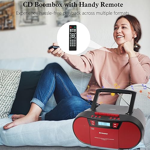 Miniatura 8 de Boombox - Reproductor de CD portátil, reproductor de cassette con CD MP3, Bluetooth, AUX TF, USB, radio FM, alimentación ACDC, caja de auge con