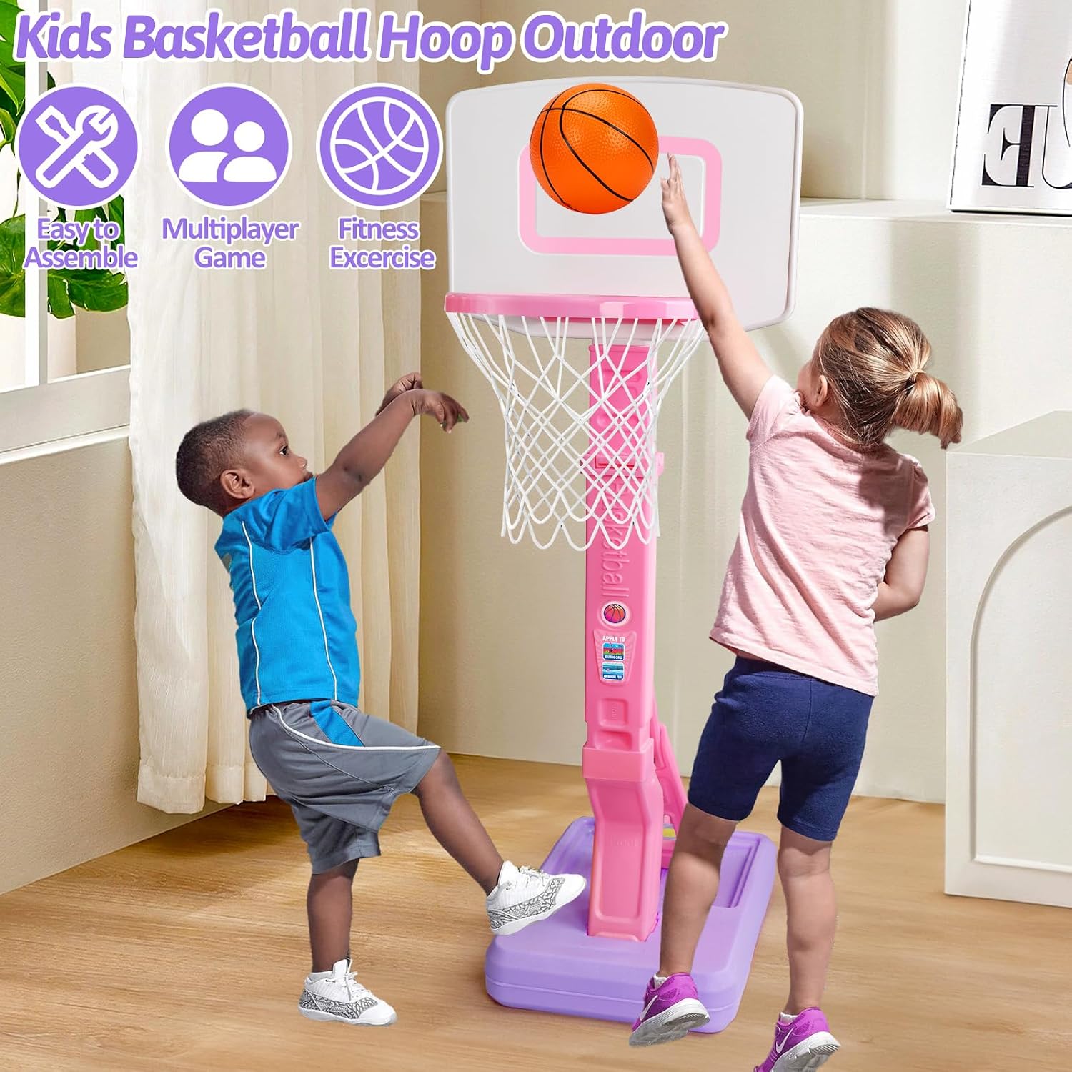 Qirptey Toddler Girl Basketball Hoop Indoor Pink Adjustable Mini Basketball Goal with Ball Pump for Outdoor Poolside Toys Backyard Game Outside Basketball Toy for Kids Age 3-5 6 7 4-8 Birthday Gift