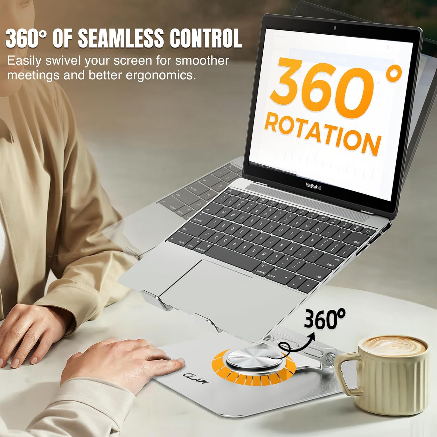 CLAW Lift Pro X11 Laptop Stand with 360° Rotating Base, Multi-Angle Adjustment, Heavy-Duty Steel Frame, Anti-Slip Silicone Pads, Foldable Design, Supports Up to 17-Inch Laptops & 8KG Load – Black 21 81MDUtSSdML. SL1500