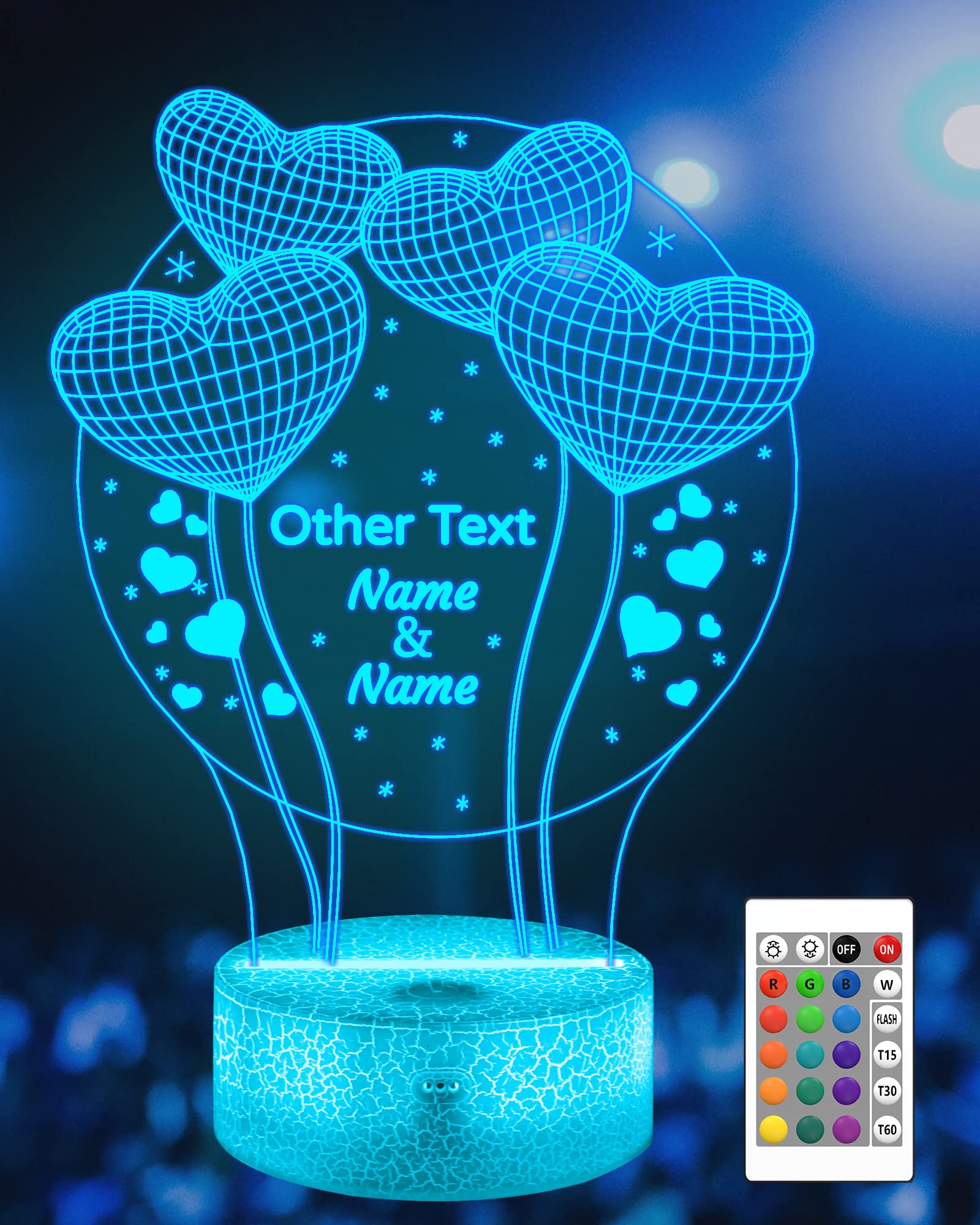 Personalized Heart Shape 3D Lamp, Creative Love Illusion Night Light for Girls Lovers Wedding Valentine Anniversary Birthday Gifts, with Your Name, Number, Date, Any Text in a Fixed Position — image 1