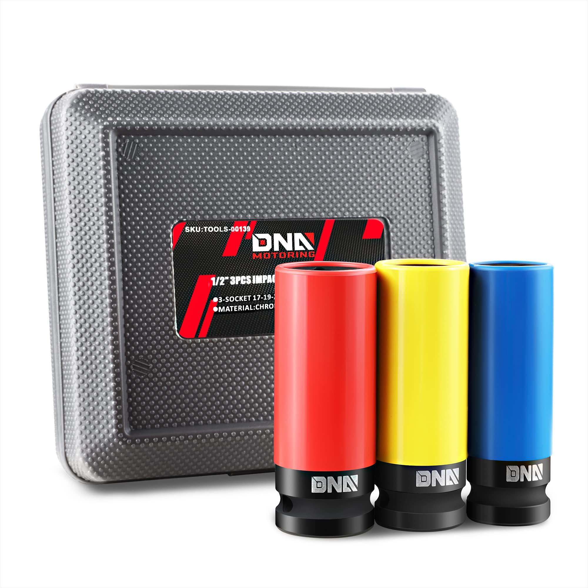 DNA MOTORING TOOLS-00139 3-Pieces 1/2-Inch Drive Wheel Protector Impact Deep Socket Set - 17mm 19mm 21mm,Cr-V